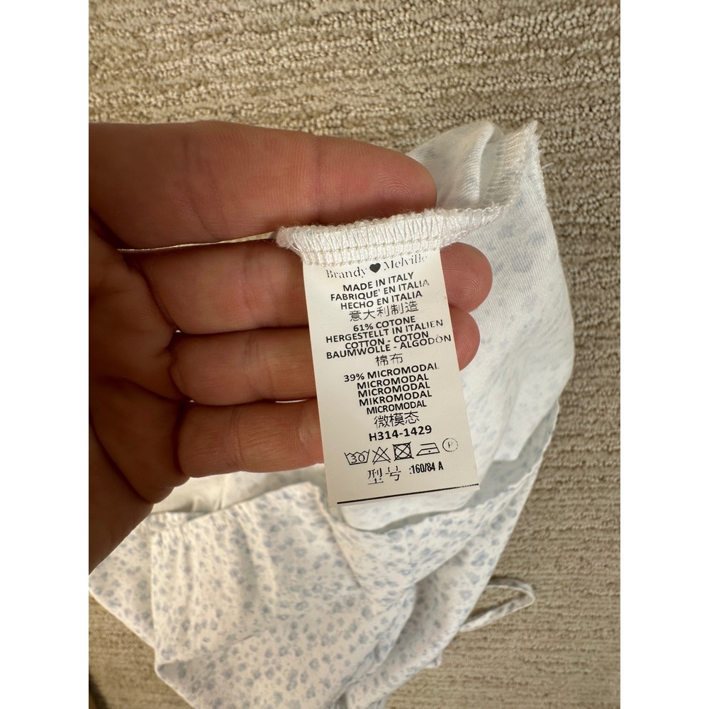 Brandy Melville Blue Floral Mini Dress White Adjustable Straps Tie Back One Size - Picture 9 of 11
